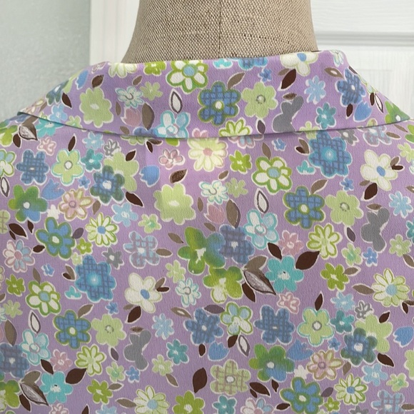 Y2K crop top tie waist floral button down shirt long bell sleeve blouse womens S - Picture 9 of 12